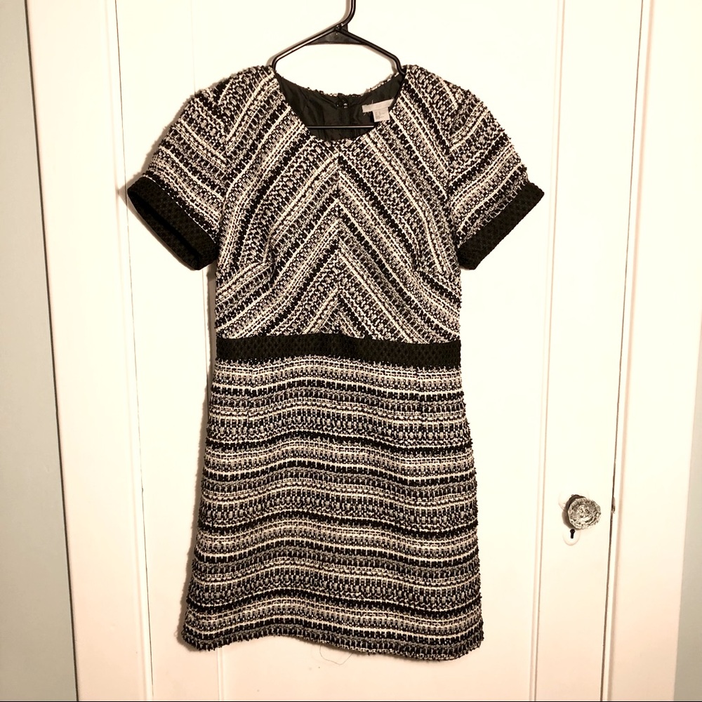 H&M Black White Gold Tweed Dress